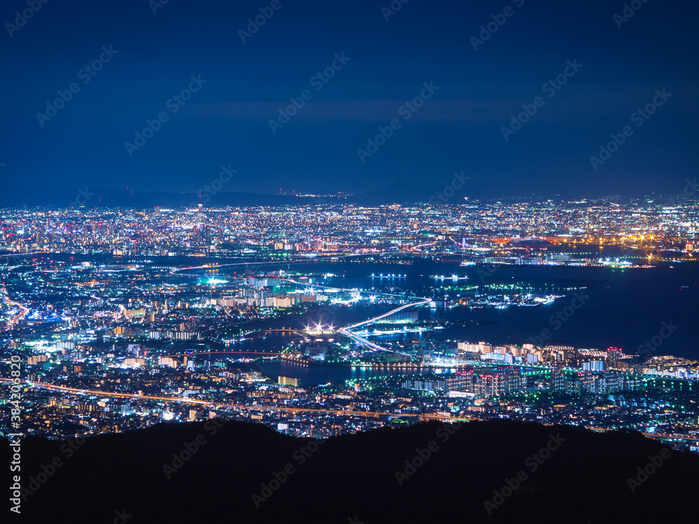 Osaka and Kobe night city scape