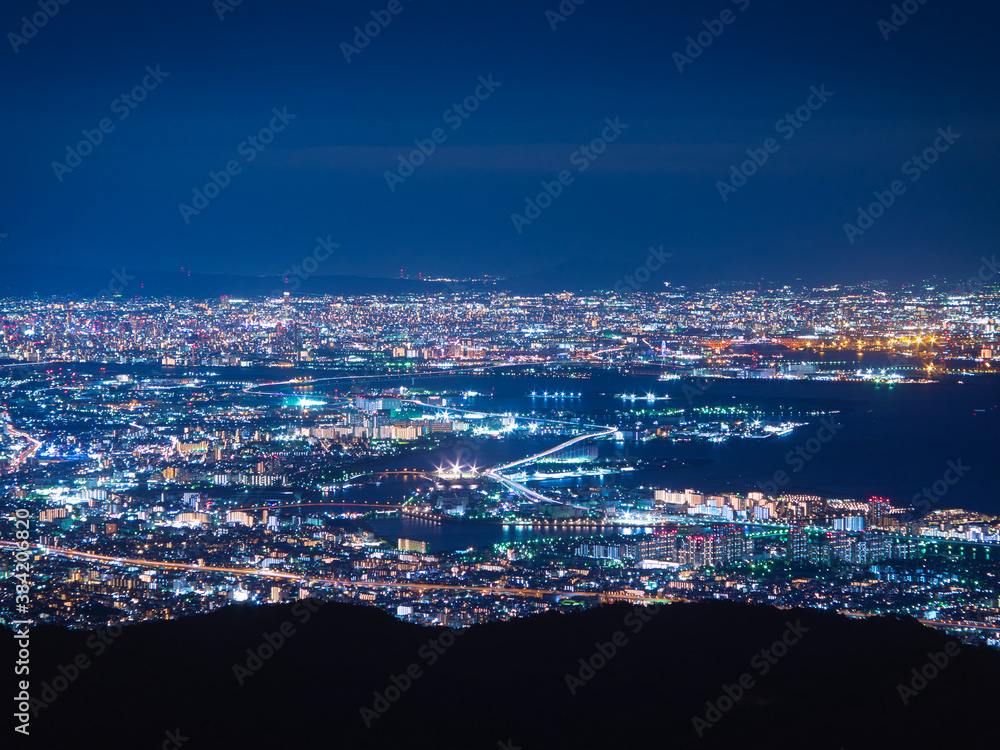 Naklejka premium Osaka and Kobe night city scape