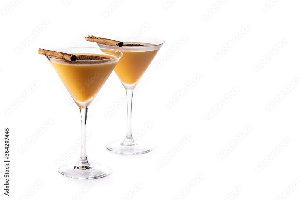 Pumpkin cocktail in glass isolated on white background.Copy space