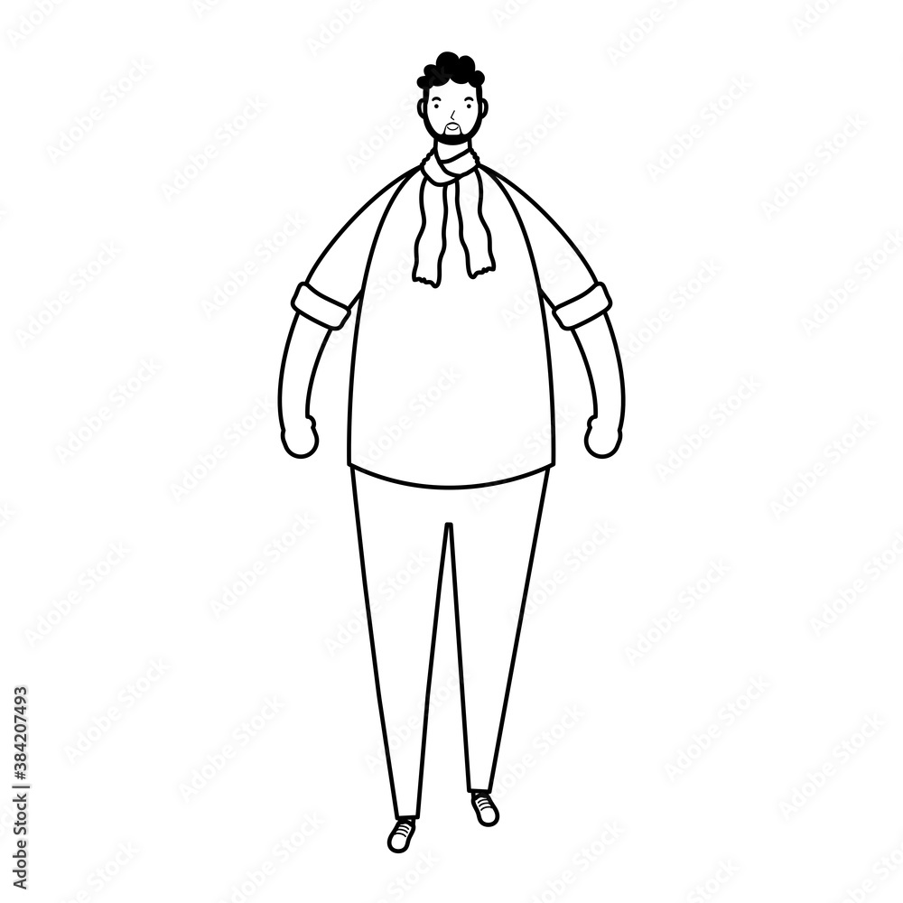 young man with beard avatar character line style young man with beard avatar character line style