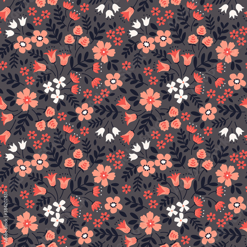 Wallpaper Mural Simple cute pattern in small pink flowers on gray background. Liberty style. Ditsy print. Floral seamless background. The elegant the template for fashion prints. Torontodigital.ca