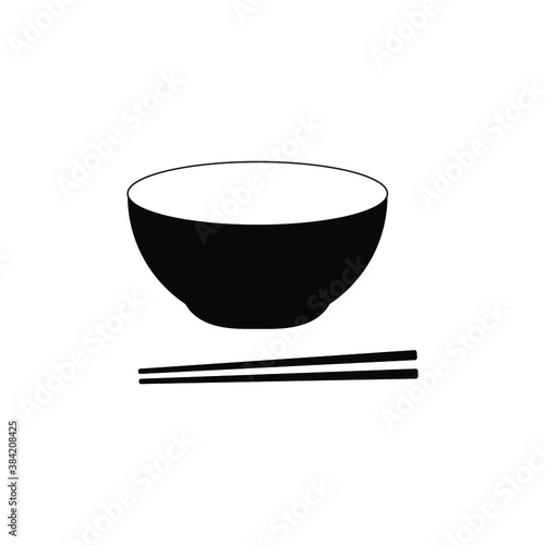 Rice in a bowl with isolated chopsticks on a white background vector illustration. eps 10