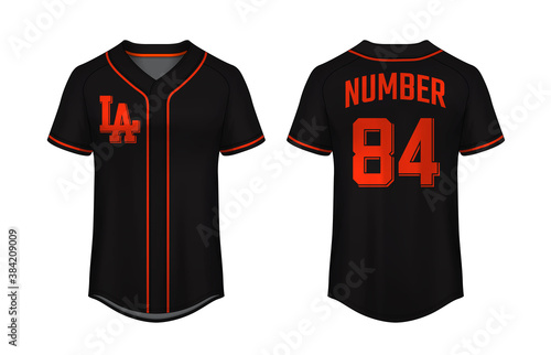 Baseball t-shirt design template, Sport jersey mockup. uniform front and back view.