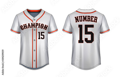 Baseball t-shirt design template, Sport jersey mockup. uniform front and back view.