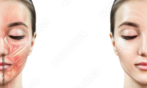 Fotografía Young woman with half of face with muscles structure under skin
