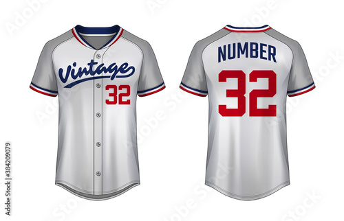 Baseball t-shirt design template, Sport jersey mockup. uniform front and back view.