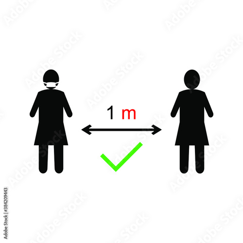 illustration Social distancing. Preventive measures. Keep the 1 meter distance. Coronovirus epidemic protective equipment. Vector illustration. eps 10