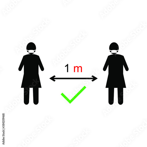 illustration Social distancing. Preventive measures. Keep the 1 meter distance. Coronovirus epidemic protective equipment. Vector illustration. eps 10