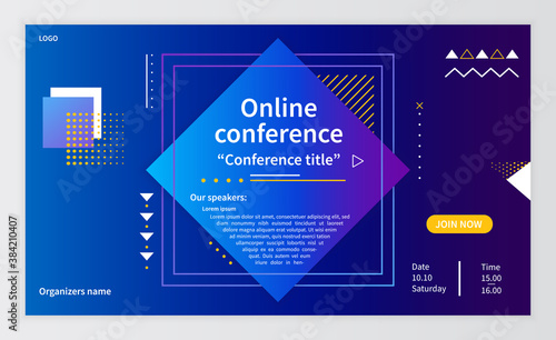 Online conference invitation banner. Business webinar invitation design. Announcement poster concept. Modern technology background with place for text. Vector illustration