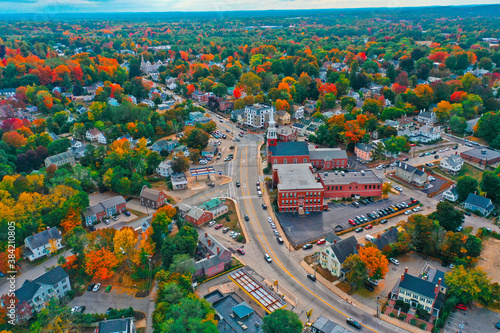 Aerial Drone Photography Of Downtown Dover, NH (New Hampshire) During The Fall Foliage Season