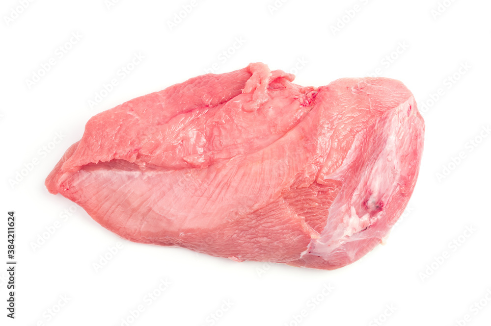 A large piece of fresh meat isolated on a white background. Trading platform. The concept of natural products. A large piece of fresh meat isolated on a white background. Trading platform. The concept of natural products.