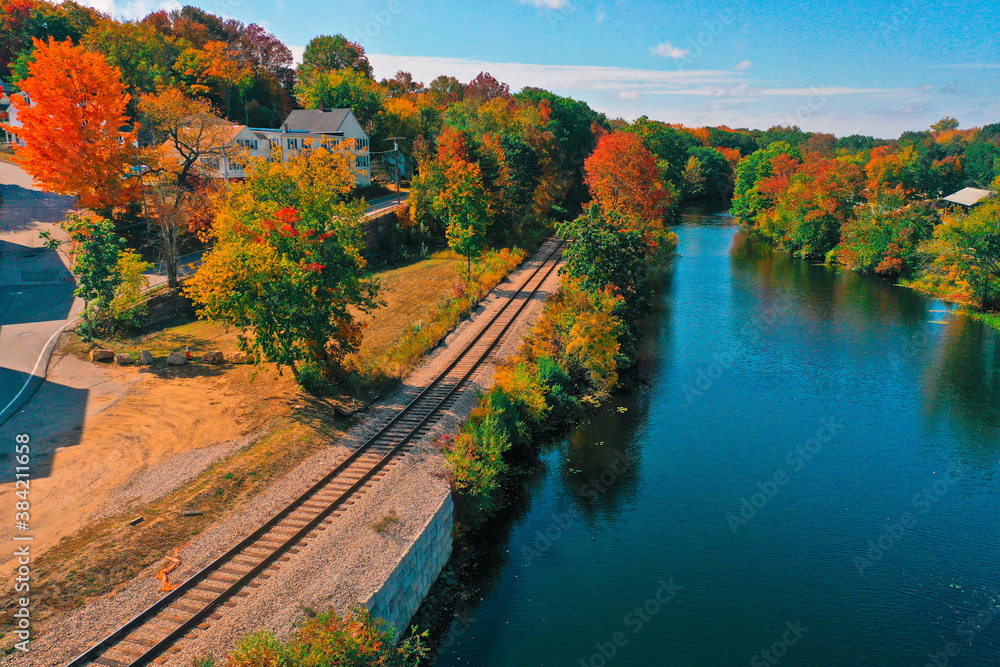 Aerial Drone Photography Of Downtown South Berwick, ME (Maine) During The Fall Foliage Season