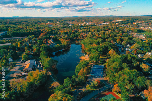 Autumn Aerial Drone Photography Of Downtown Derry, NH (New Hampshire) During The Fall Foliage Season