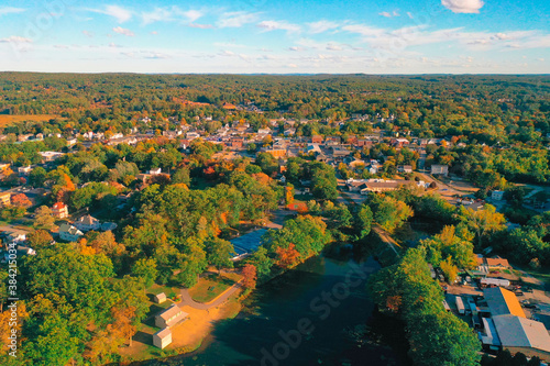 Autumn Aerial Drone Photography Of Downtown Derry, NH (New Hampshire) During The Fall Foliage Season