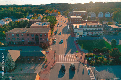 Autumn Aerial Drone Photography Of Downtown Derry, NH (New Hampshire) During The Fall Foliage Season