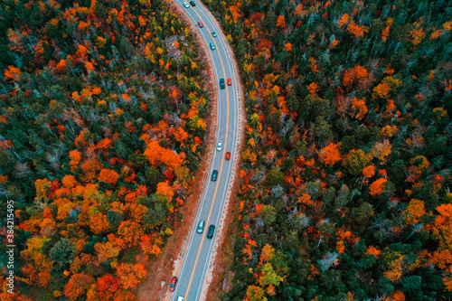 Aerial Drone Photography Of The Kancamagus Highway In Lincoln, NH (New Hampshire) During The Fall Foliage Season