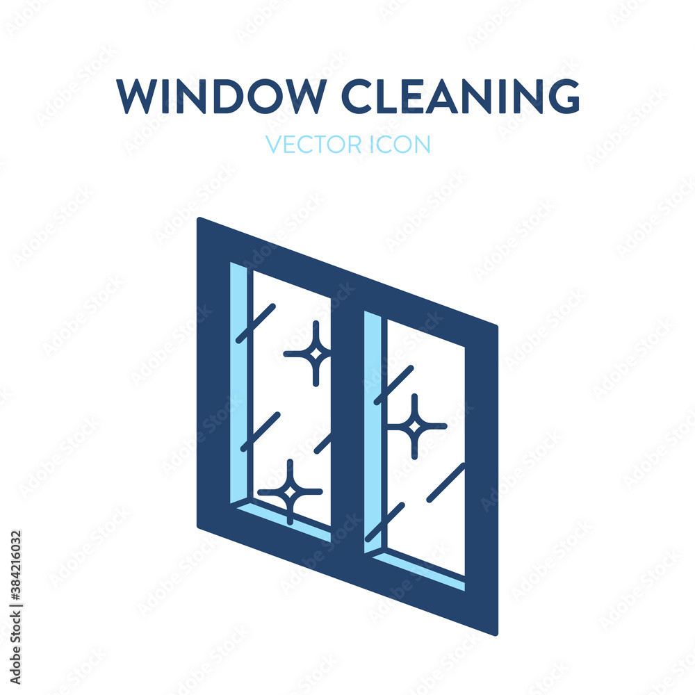 Clean window vector icon. Vector illustration of a crystal clear shiny window. Windows cleaning service, clear glass, metal-plastic window frame Clean window vector icon. Vector illustration of a crystal clear shiny window. Windows cleaning service, clear glass, metal-plastic window frame