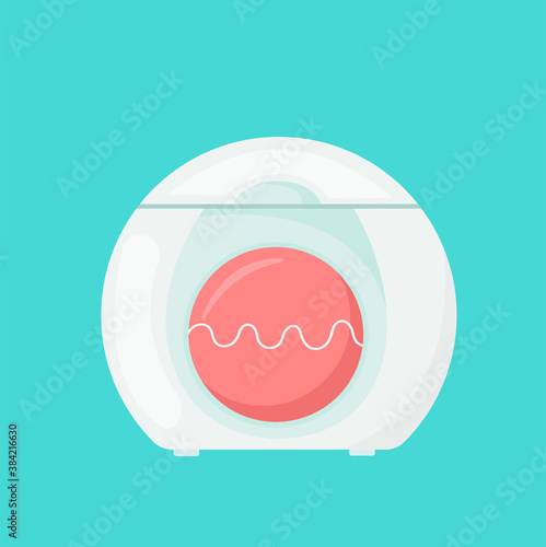 vector dental floss in a white plastic container. isolated on a blue background. daily care for the oral cavity.protection of halitosis.equipment for clean and fresh teeth.illustration for design,web.