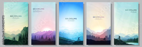 Mountain bike. City cycling.  Travel concept of discovering, exploring and observing nature. Cycling. Adventure tourism. Minimalist graphic flyers. Polygonal flat design for coupon, voucher, gift card photo
