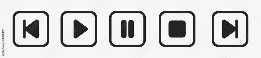 Play buttons icons circle, start buttons illustration video audio player navigate symbol