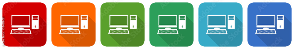 Computer, desktop icon set, flat design vector illustration in 6 colors options for webdesign and mobile applications Computer, desktop icon set, flat design vector illustration in 6 colors options for webdesign and mobile applications