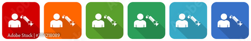 Vaccination icon set, flat design vector illustration in 6 colors options for webdesign and mobile applications