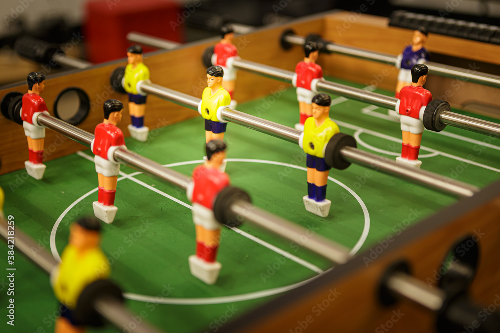 Close up of table top soccer game Close up of table top soccer game