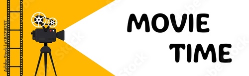 Movie time flat concept background, cinema banner design