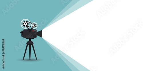 Movie time flat concept background, cinema banner design