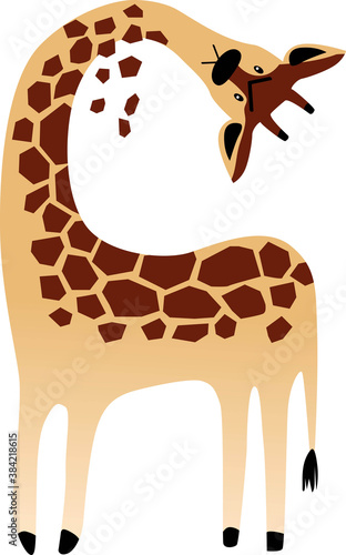 Cartoon giraffe as a metaphor for a neck pain, EPS 8 vector illustration