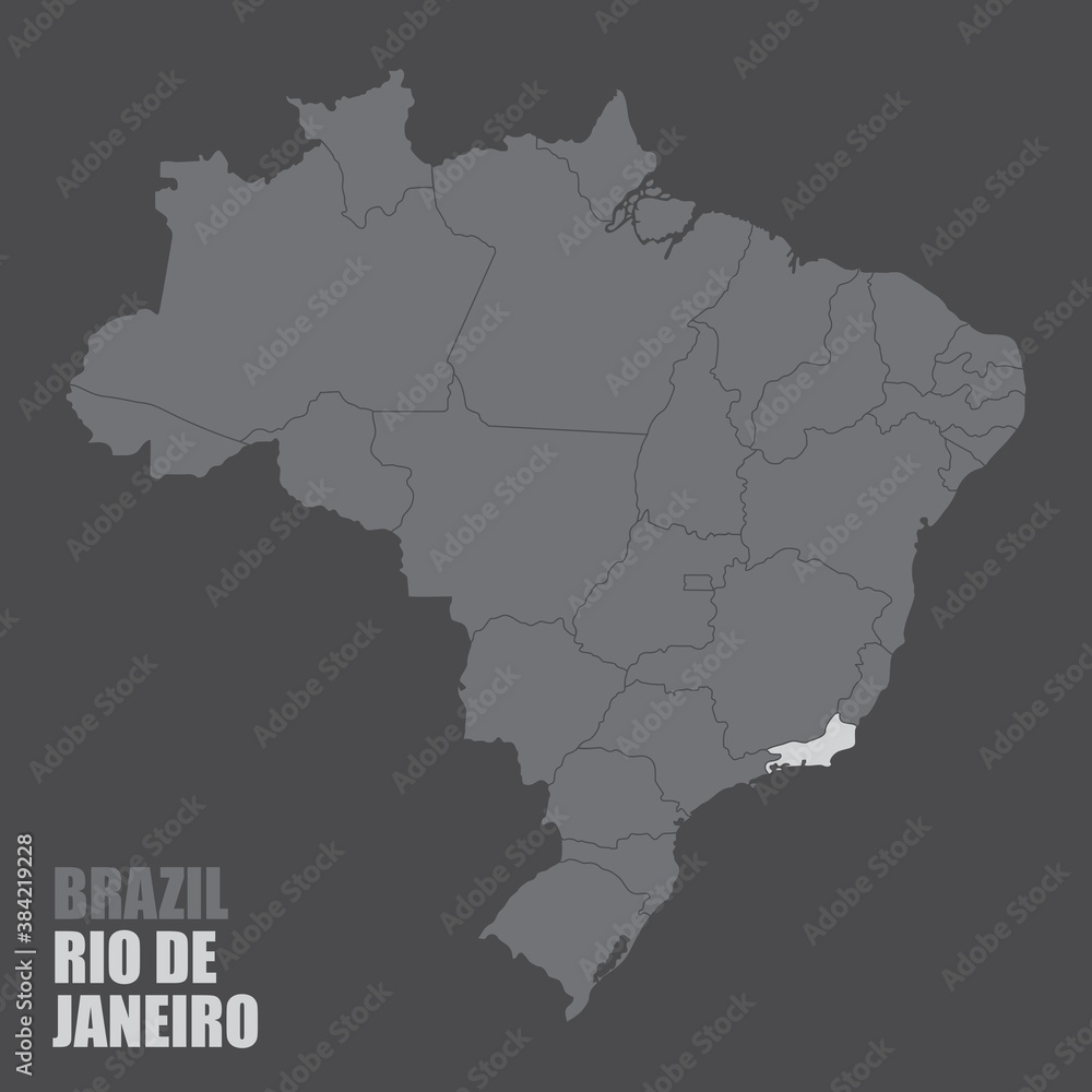 The Brazil map with the highlighted Rio de Janeiro State