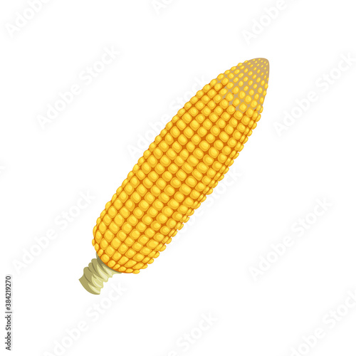 An ear of corn. Cartoon trendy style. Maize. Bright ripe vegetable. Vector illustration isolated on white background.