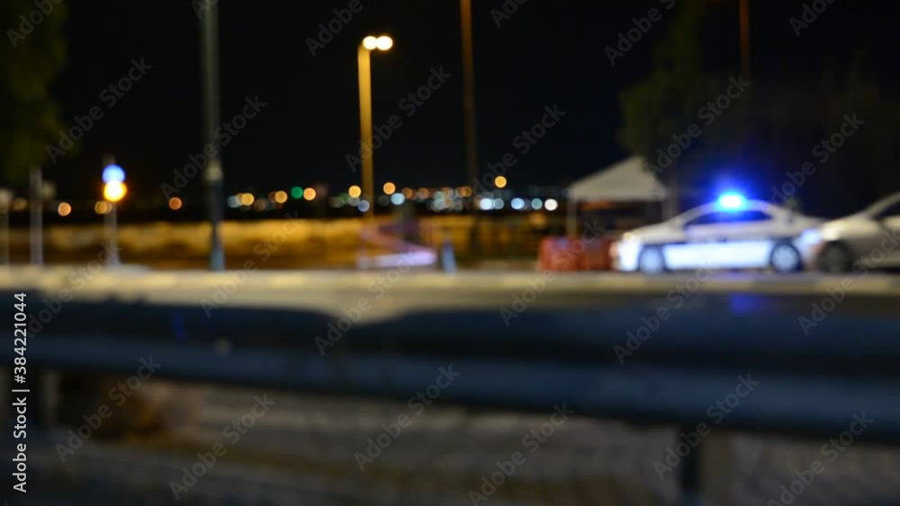 low light soft focus. views from the car to the police checkpoint quarantine coronavirus at night. low light soft focus. views from the car to the police checkpoint quarantine coronavirus at night.