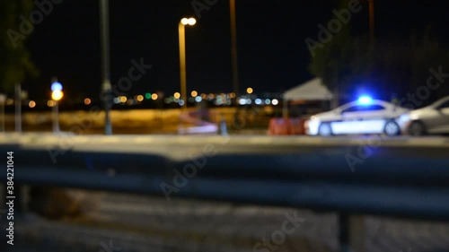 low light soft focus. views from the car to the police checkpoint quarantine coronavirus at night. 