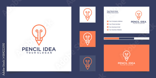 Light bulb and pencil logo line art style and business card