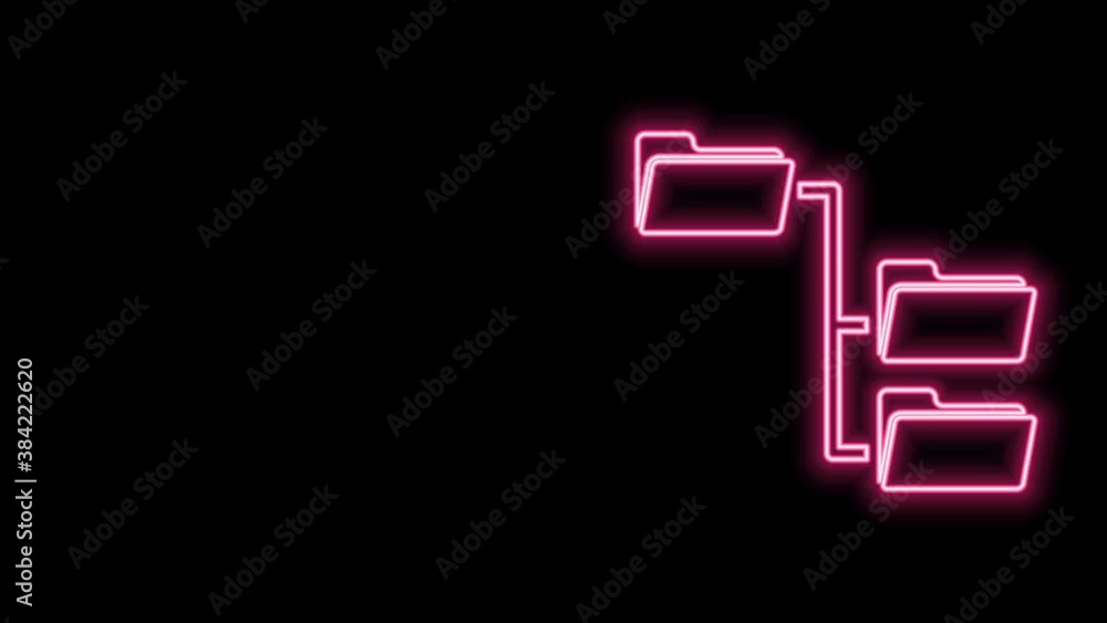 Glowing neon line Folder tree icon isolated on black background ...