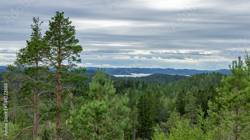 Bild auf Leinwand Mountain view of lake Onega in Karelia, Russia, August 2020