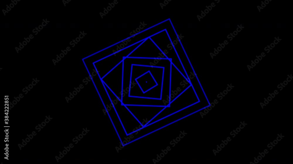Blue graphic object, placed in the center that duplicates and expands in concentric waves, while it rotates clockwise and increases the size, then continues with the generated effect. Blue graphic object, placed in the center that duplicates and expands in concentric waves, while it rotates clockwise and increases the size, then continues with the generated effect.