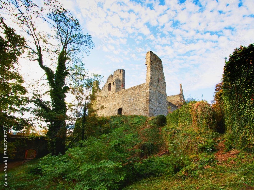 The ruins of the Hukvaldy castle and autumn nature in Moravia in the Czech Republic. The ruins of the Hukvaldy castle and autumn nature in Moravia in the Czech Republic.