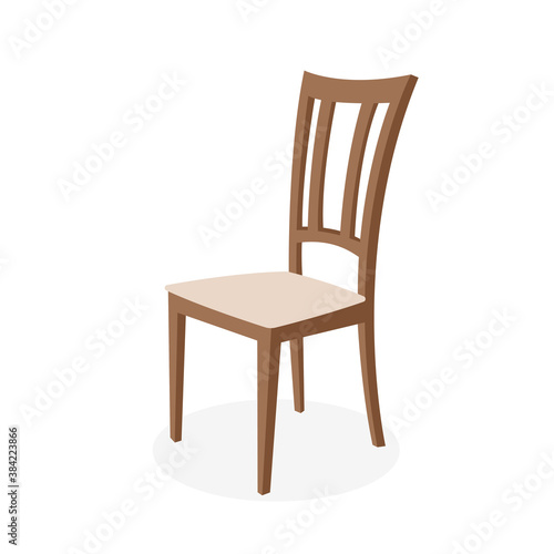 Chair isolated on white. Vector illustration of light wooden chair, element of furniture design