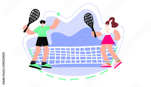 Professional tennis players on the tennis court. Strokes with a tennis racket. Tennis players play tennis. Tennis tournament
