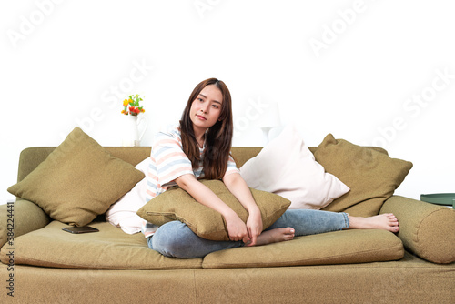 relax young woman on sofa in living room