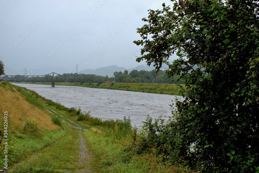 Rheinhochwasser in Liechtenstein und der Schweiz am 30.8.2020