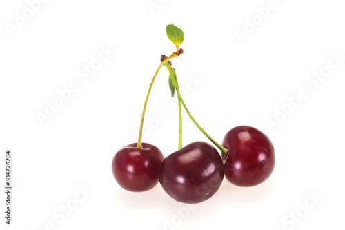 Sweet ripe cherry with leaves