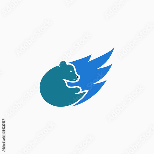 Creative bear and wings logo. design vector template