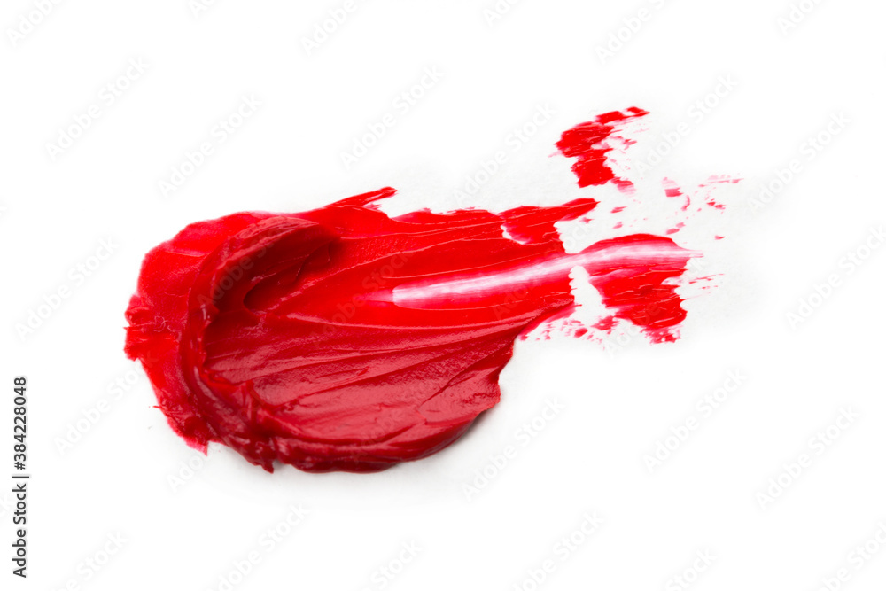 Red colored brush stroke paiting over isolated background, canvas watercolor texture, red lipstick smudge Red colored brush stroke paiting over isolated background, canvas watercolor texture, red lipstick smudge