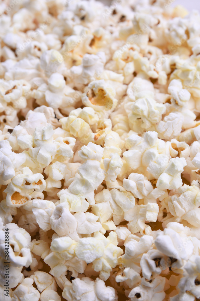 Popcorn background top view close up
