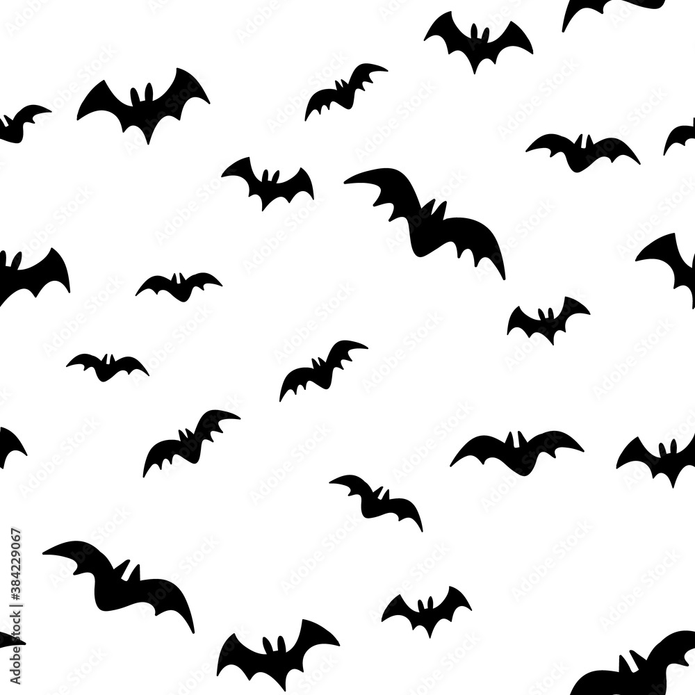 Naklejka premium Halloween pattern with flying bats. Vector seamless background. Bat simple illustration texture.