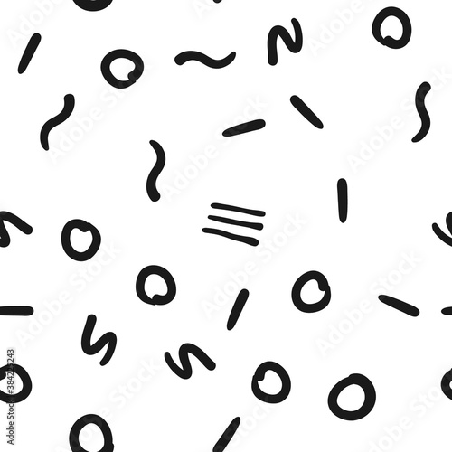 Doodle shapes random seamless pattern. Hand drawn linear objects texture background.
