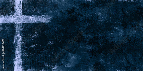 Canvas Print light cross on dark blue textured painting background with copy space